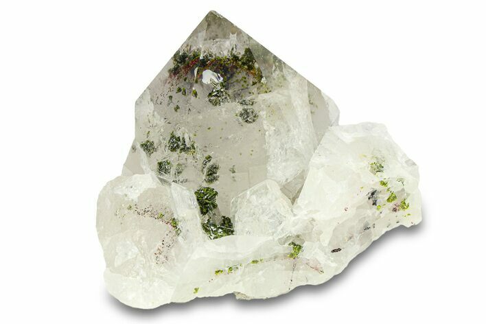 Spotted Phantom Quartz Crystal Cluster with Epidote - China #290432